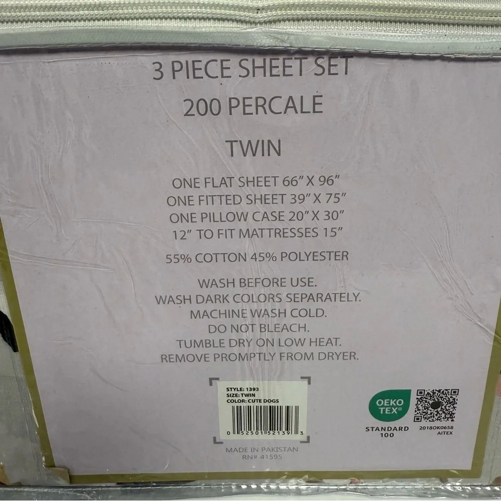 Dog Print 3pc Sheet Set Twin Belvedere Gray Dogs Bulldog Collie Dachshund Yorkie